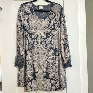 SOMA Cool Nights Long-Sleeved Sleep Shirt with Lace - Gray Multi - Size Large